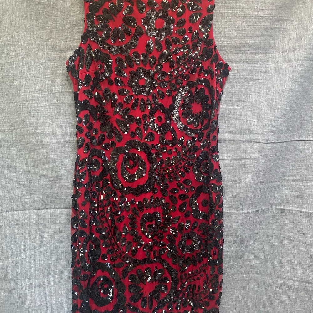 Elegant Red and Black Sequin Dress